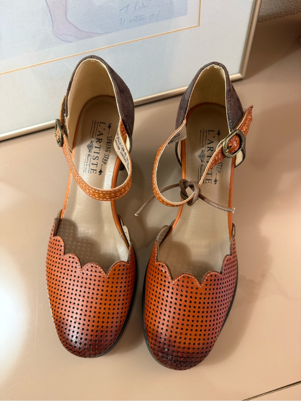 L'Artiste by Spring Step Parchelle Mary Jane Pumps Orange Camel Size 40 - Picture 2 of 10